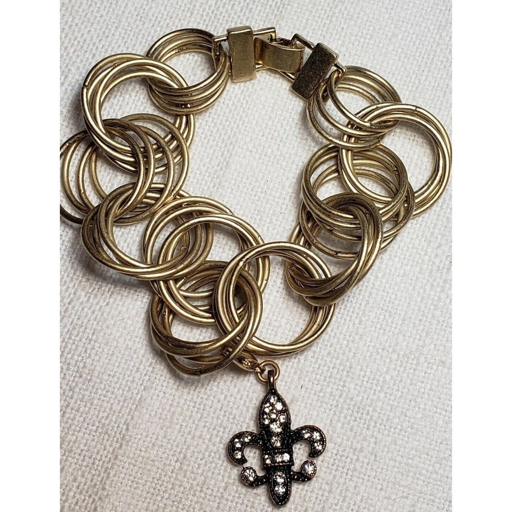 Lia Sophia Fleur de Lis Satin Gold Tone Charm Bracelet